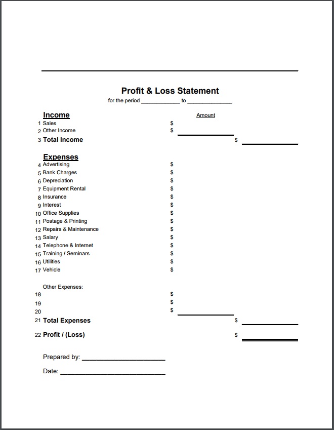 Profit and Loss Statement