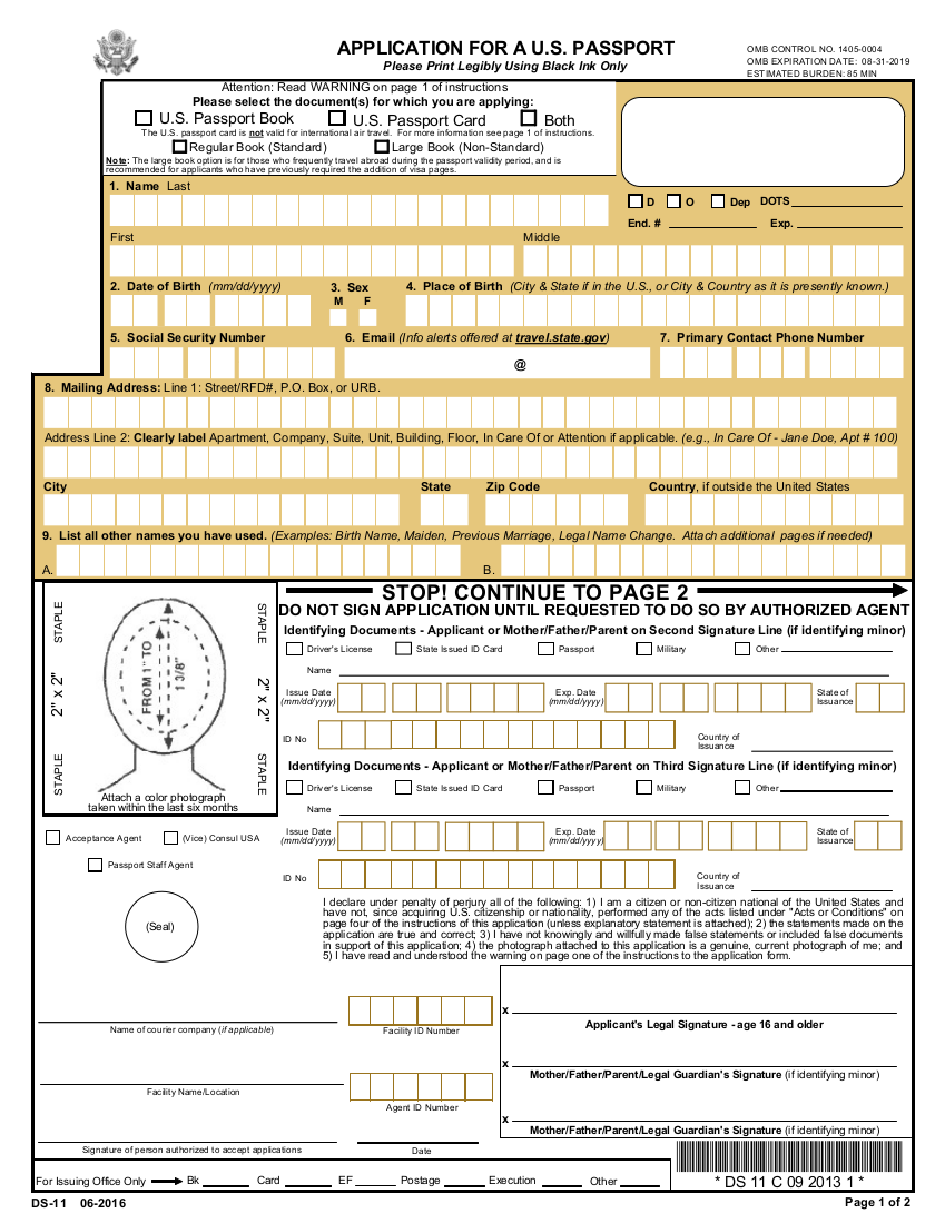 2018 form sample passport application DS (2016 Passport 11 2017) Application