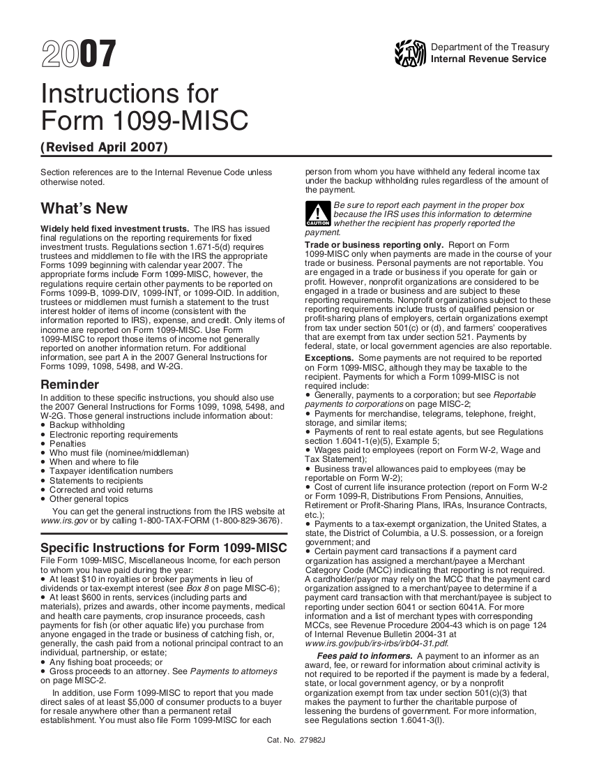 1099 (2007) Instructions