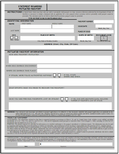 STATEMENT REGARDING MUTILATED PASSPORT (2016-2017)