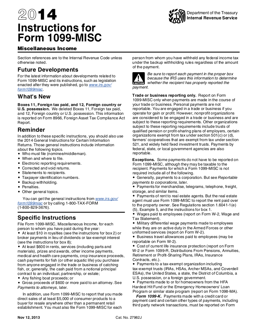 1099 (2014) Instructions