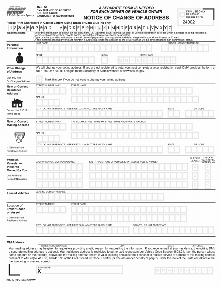 DMV Change of Address Form - California | Edit Forms Online | PDFFormPro