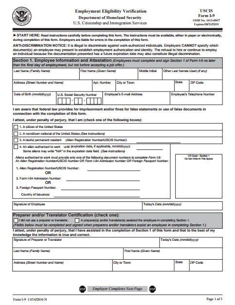 Print Out I 9 Form