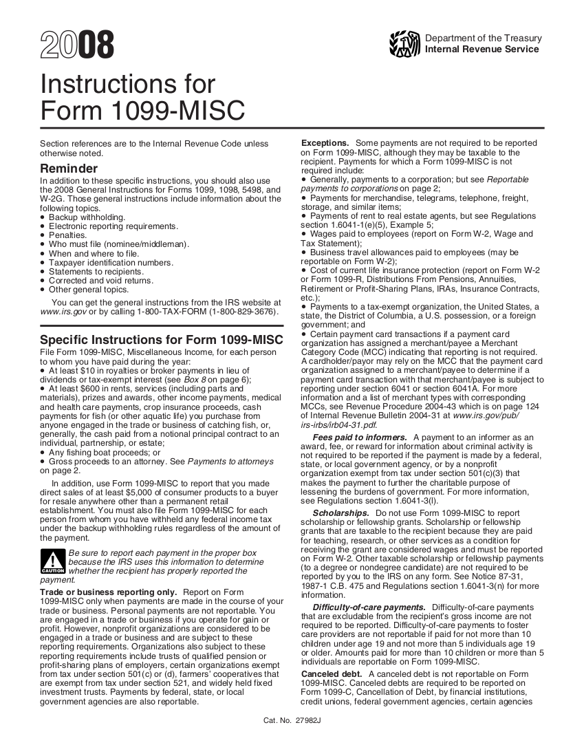 1099 (2008) Instructions