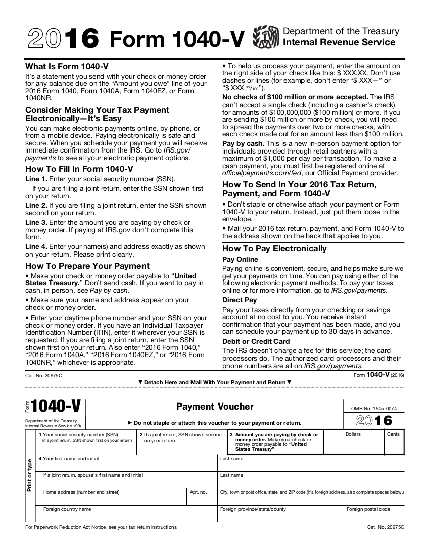 Irs Form 1040 V Printable Printable Forms Free Online